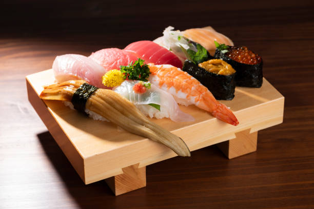 istock Sushi Delight on Traditional Wooden Geta 1868973865