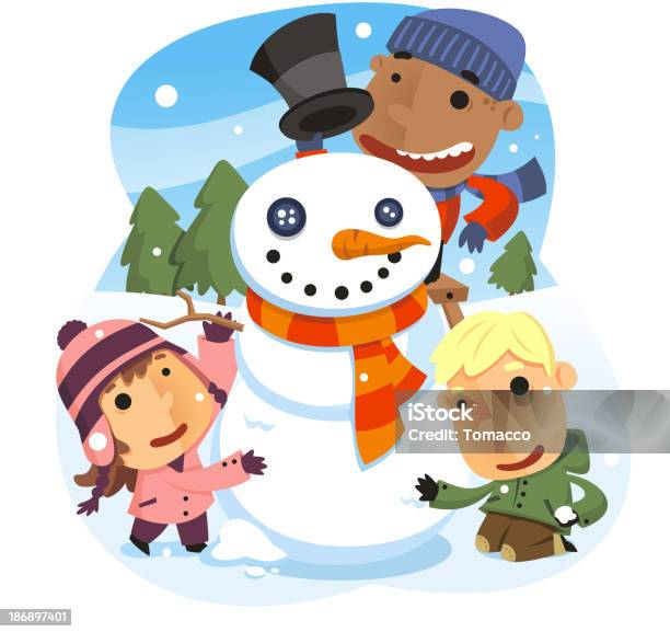 3 어린이 미흡함 눈사람 소나무 인공눈 눈송이 겨울에 대한 스톡 벡터 아트 및 기타 이미지 - 겨울, 0명, 계절