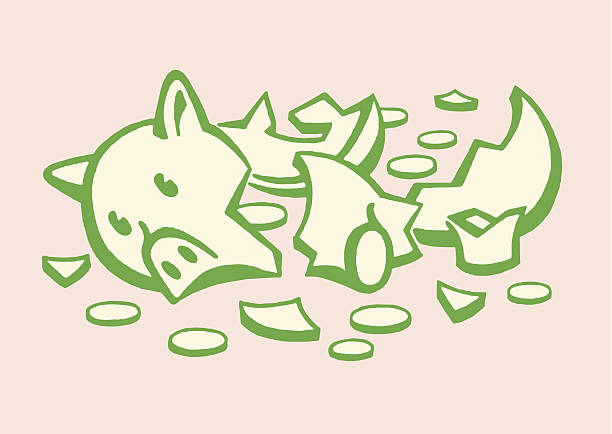 브로컨 돼지 저금통 - piggy bank broken empty coin bank stock illustrations