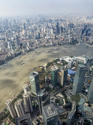 Aerial view of Shanghai bund from Lujiazui.