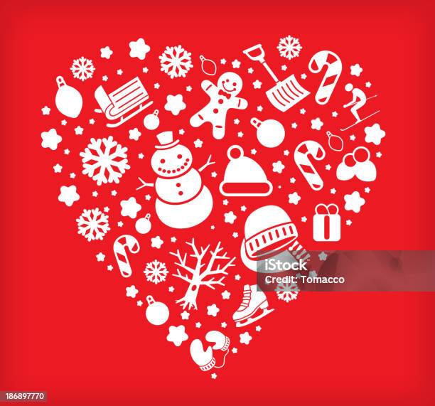 Christmas Heart Shape Made With Winter Decoration Icons Stock Illustration - Download Image Now