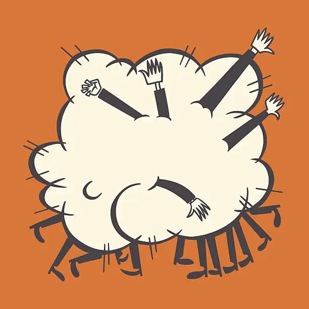 Vector illustration of Fighting People in a Cloud