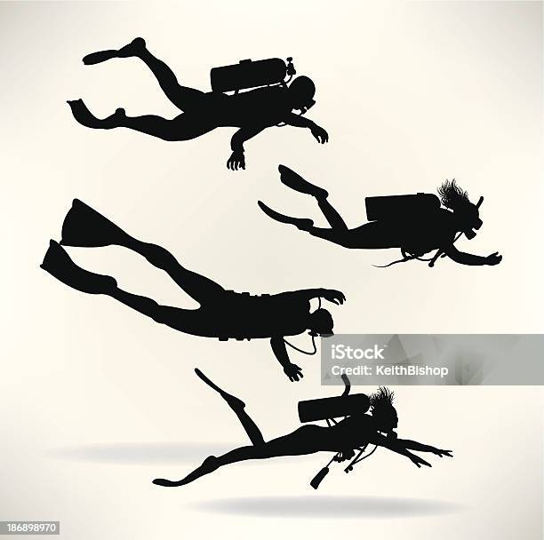 Scuba Divers Deep Sea Diving Stock Illustration - Download Image Now - Underwater Diving, Scuba Diving, In Silhouette