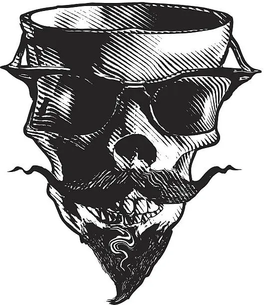 Vector illustration of Scary Skull Mascot With Mustache And Sunglasses