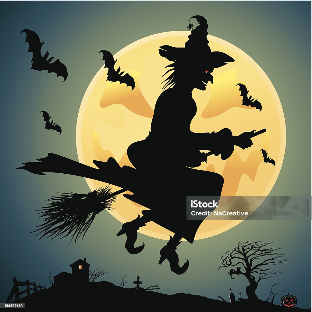 Witch on a broom Witch on a broom halloween vector illustration Bat - Animal stock vector