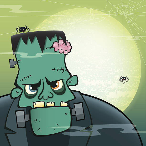 Frankenstein & Moon vector art illustration