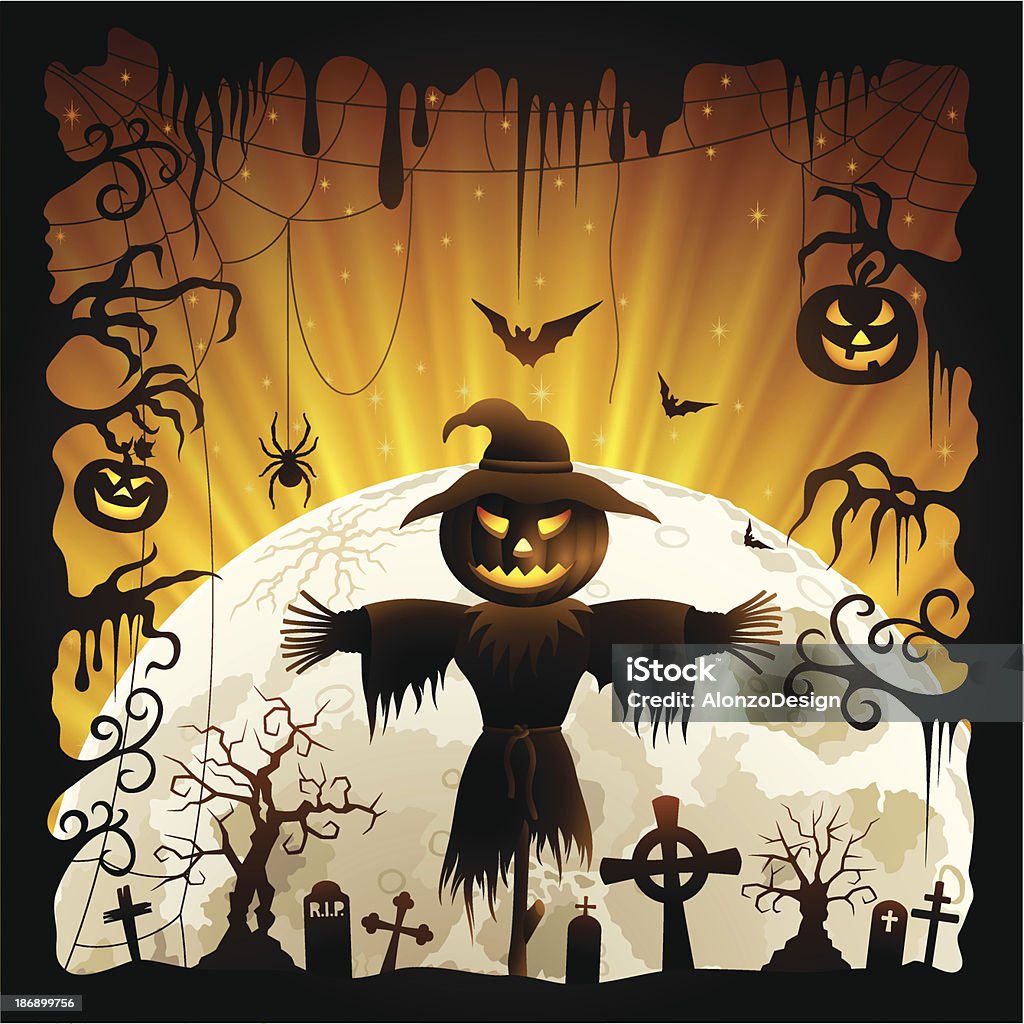 Halloween espantapájaros - arte vectorial de Araña libre de derechos