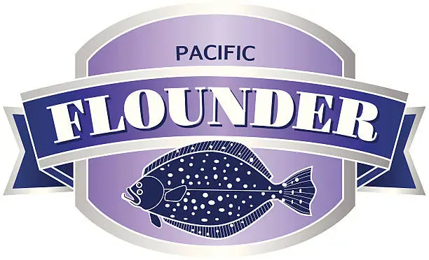 Vector illustration of Pacific flounder seafood label or sticker