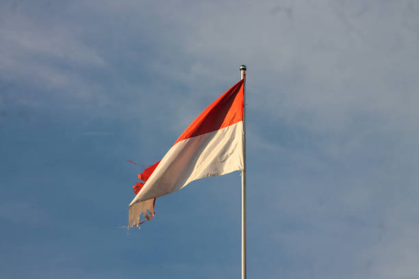 Old Indonesian flag on the wind