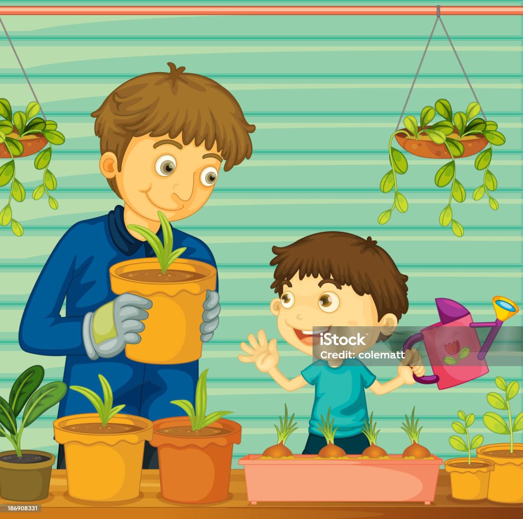 Father and son Father and son gardening Adult stock vector