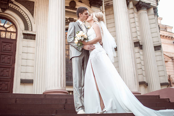 istock happy bride and groom in wedding day 186908451