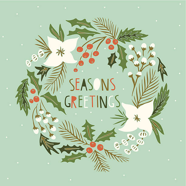 아름다운 크리스마스 꽃 화환 - wreath christmas bow holiday stock illustrations