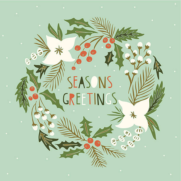 ilustrações de stock, clip art, desenhos animados e ícones de bonito floral coroa de natal - wreath christmas bow holiday