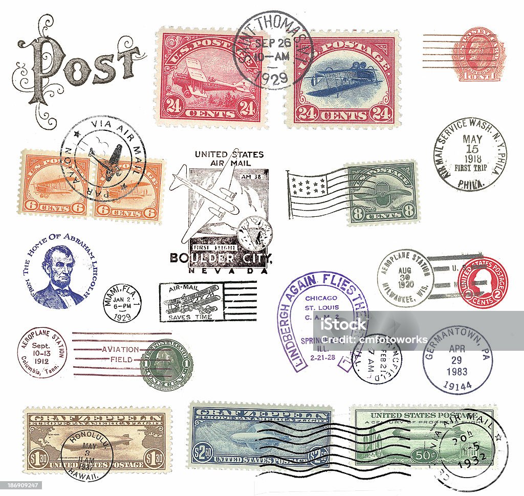 Postage Stamps And Labels From Us Stock Photo - Download Image Now