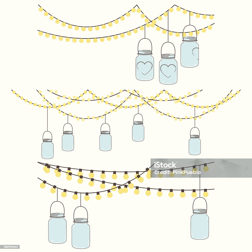 Vector conjunto de frasco de vidro pendurados luzes e Fazendo Bandeirinha - Royalty-free Equipamento de Iluminação arte vetorial