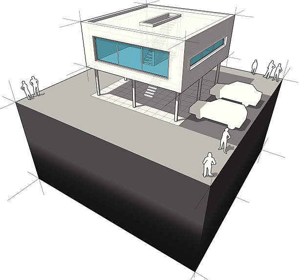 ilustrações de stock, clip art, desenhos animados e ícones de casa moderna diagrama - functionalistic architecture flat roof built structure house
