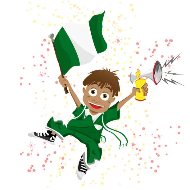 Vector illustration of Nigeria Sport Fan with Flag and Horn