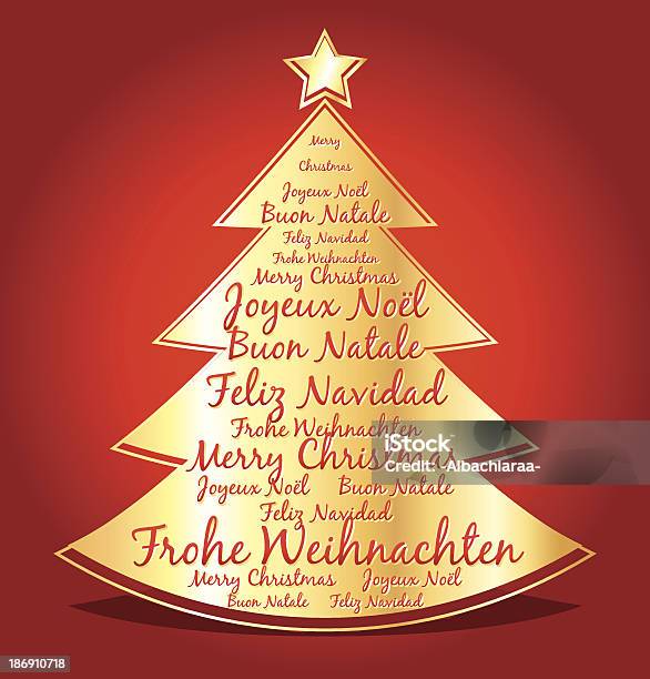 Joyeux Noël En Différentes Langues Imprimé Arbre Doré Vecteurs libres de droits et plus d'images vectorielles de Or - Couleur
