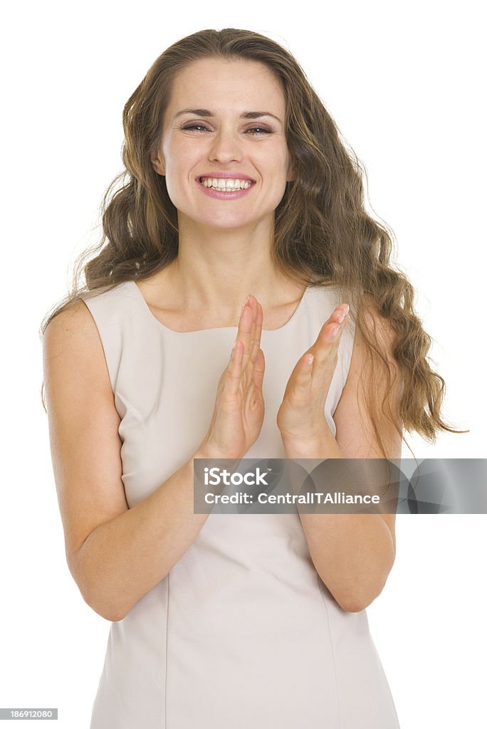 Sorridente giovane donna, Applaudire - Foto stock royalty-free di Applaudire