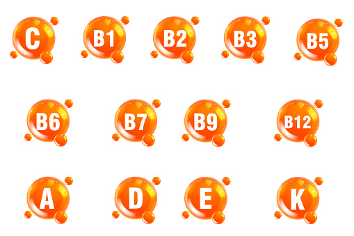 Set of Multi Vitamin complex icons, Essential vitamin complex, vitamin c, vitamin d, vitamin e, vitamin k, vitamin b, vitamin b