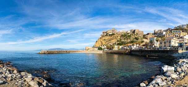 Pizzo, Italy - 13 December, 2023: view of the old town and harbor of Pizzo Calabro on the Gulf of Euphemia in Calabria