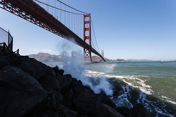 istock Waves splash up nearby on cliffs under Golden Gate Bridge 186914126
