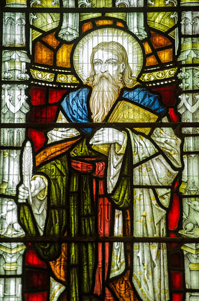 Victorian stained glass window of Saint Elisha.  