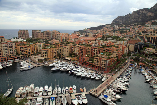 Panoramic landscape with harbor, lots of yachts in famous Monte Carlo, Cote d'Azur