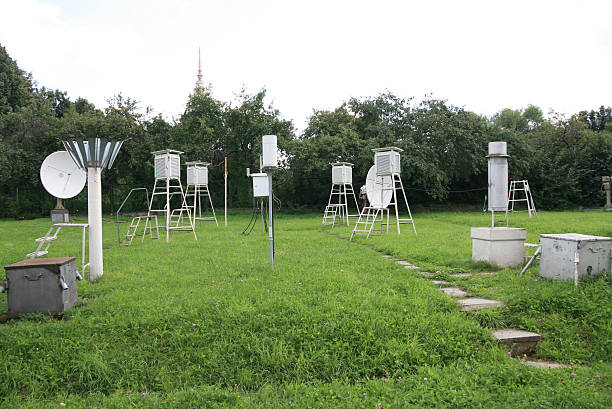 Weather Station psychrometric booths with the instruments at the weather station on the territory of Moscow State University (Moscow, Russia) meteoobservatoriya stock pictures, royalty-free photos & images