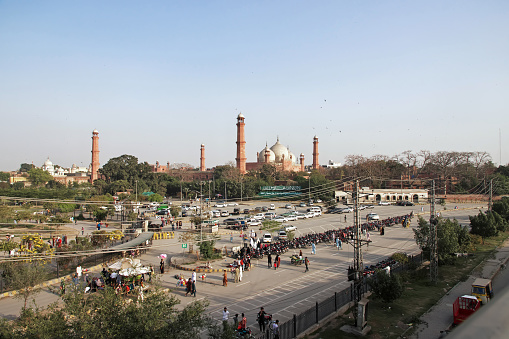 Lahore, Pakistan - 27 Mar 2021: Badshahi Mosque in Lahore, Punjab province, Pakistan
