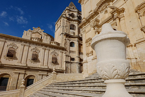 Visit to the famous town of Noto in the province of Syracuse (Sicily). Staircase to the church of San Francesco d'Assisi alla'Immacolata.