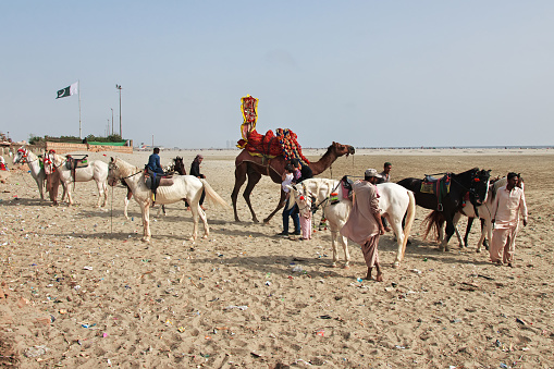 Karachi, Pakistan - 21 Mar 2021: Lifestyle in Clifton Beach in Karachi, Pakistan