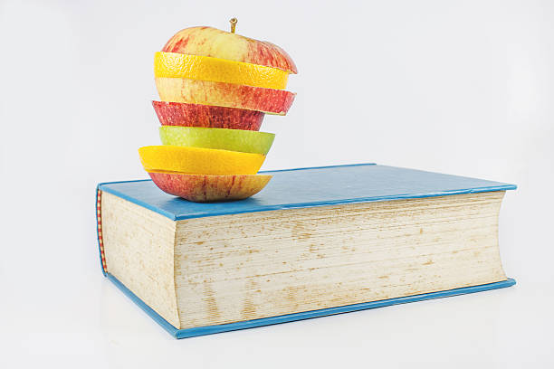 istock book and an fruits on a white background 186918533