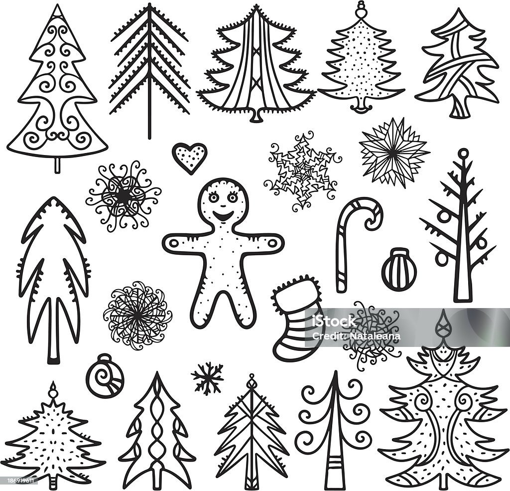 O natal e ano novo conjunto de doodle ícones - Vetor de Ano novo royalty-free