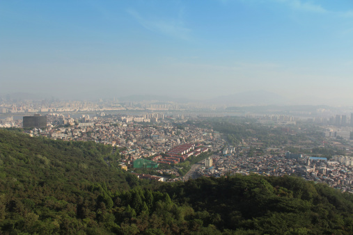 The panoramic view of Seoul from the N Seoul Tower in Seoul, South Korea.