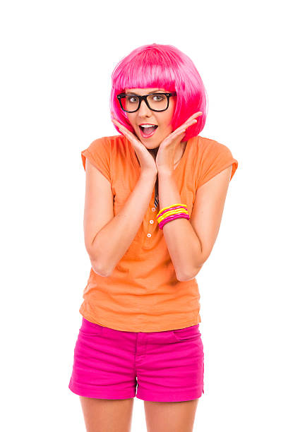 istock Smiling pink haired girl in glasses. 186920013