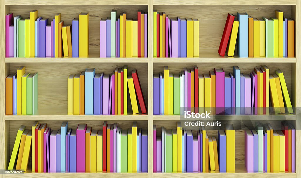 Libreria con libri multicolore - Foto stock royalty-free di Archivio