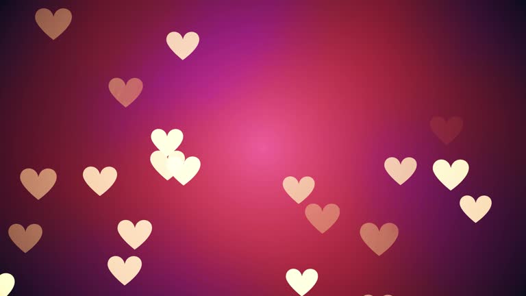 Abstract White Moving Flying Hearts and Particles on Red Background Valentine's day Background (Loopable) 4K