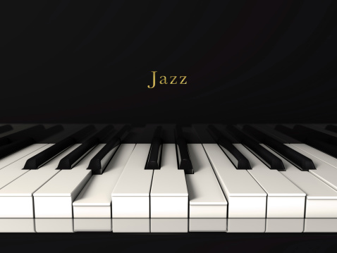 3d render of a black jazz piano. Front view