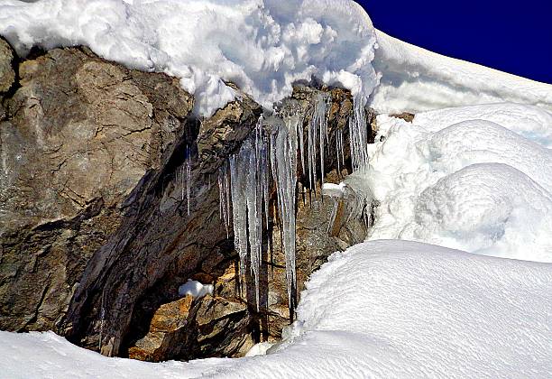 Frozen STALACTITES IN THE SNOWY WHITE MOUNTAINS OF CHANIA,CRETE,GREECE lefka ori photos stock pictures, royalty-free photos & images