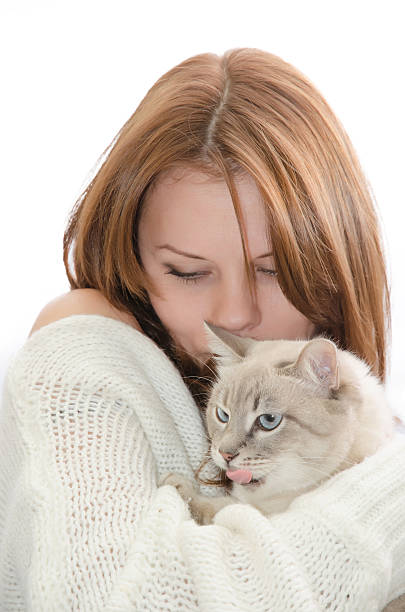 istock Beautiful girl with a cat. 186921892