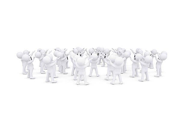 istock Group of white 3d people raised their hands 186922182