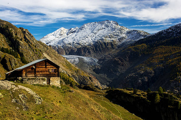 istock Hut In Front Of The Aletsch Glacier 186922197
