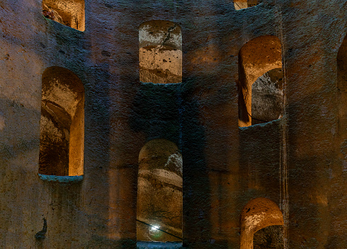 Orvieto, Italy - 18 November, 2023: detail view of the deep St. Patrick's Well in downtown Orvieto