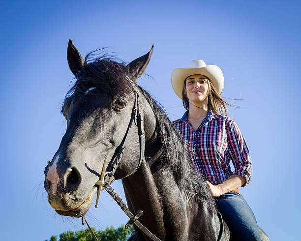 istock Girl that rides her horse smiling 186922450