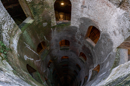 Orvieto, Italy - 18 November, 2023: view of the deep St. Patrick's Well in downtown Orvieto