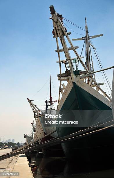 Jakarta Indonesia Bows Of Pinisi Ships Stock Photo - Download Image Now - Makassar, Asia, Asian Culture