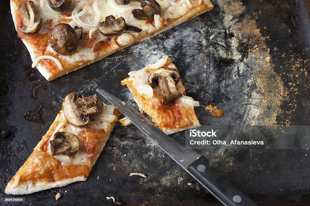 mushroom pizza with cheese and onions mushroom pizza with cheese and onions, close up food Baked Stock Photo
