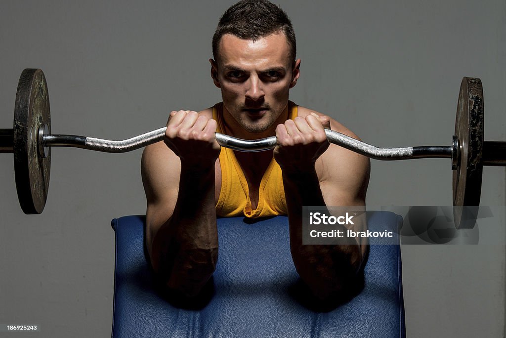 Entraîneur de remise en forme en faisant des exercices de musculation pour les biceps - Photo de Activité libre de droits