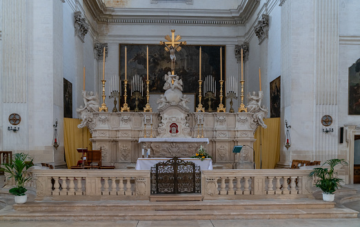 Lecce, Italy - 30 November, 2023: view of the altar in the church of Saint Irene in the old city center of Lecce